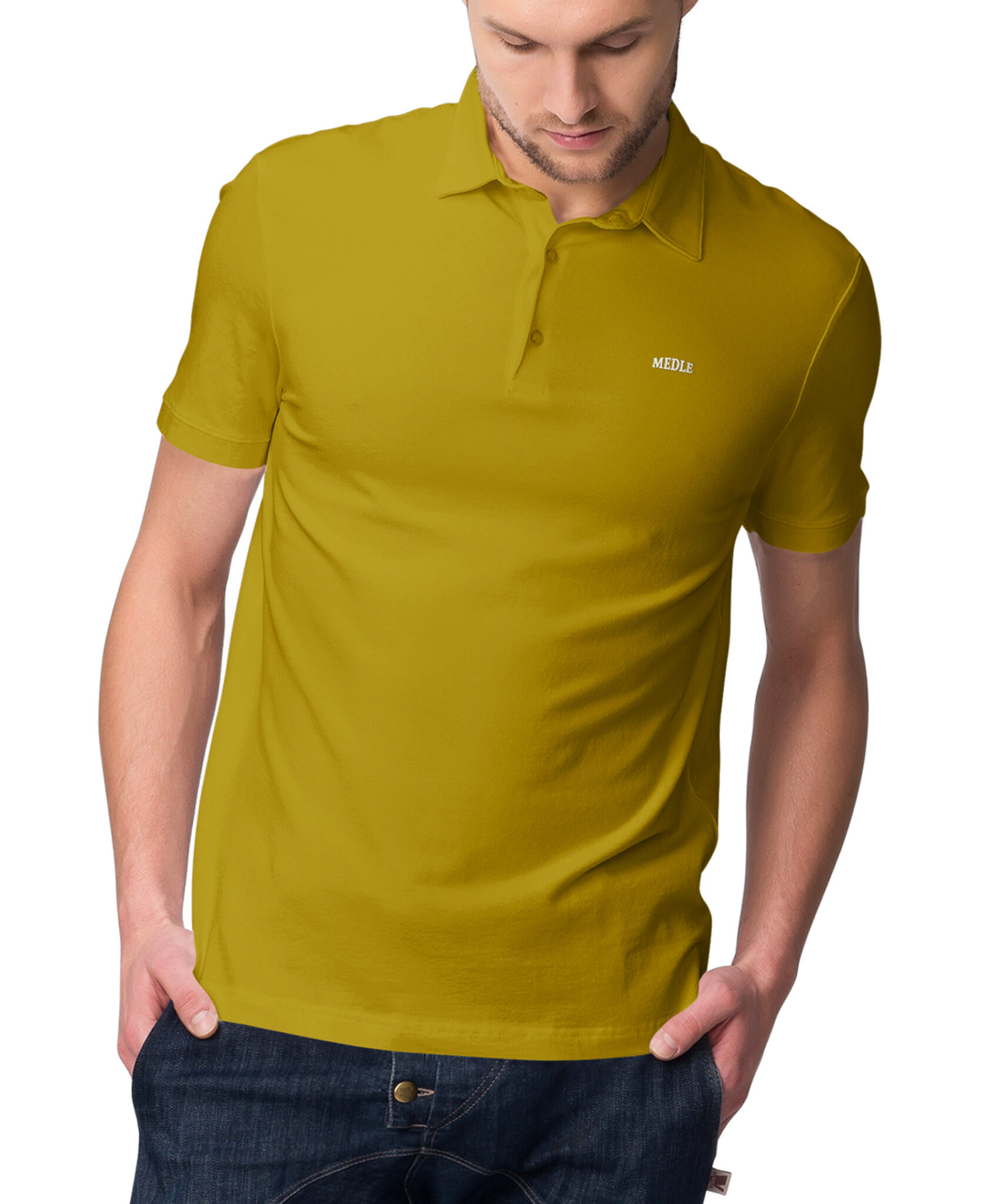 MEDLE Trendy Vinyl Mustard Yellow Printed Men S Polo T Shirt Regular   Mustard Yellow 1 1 1707x2048 