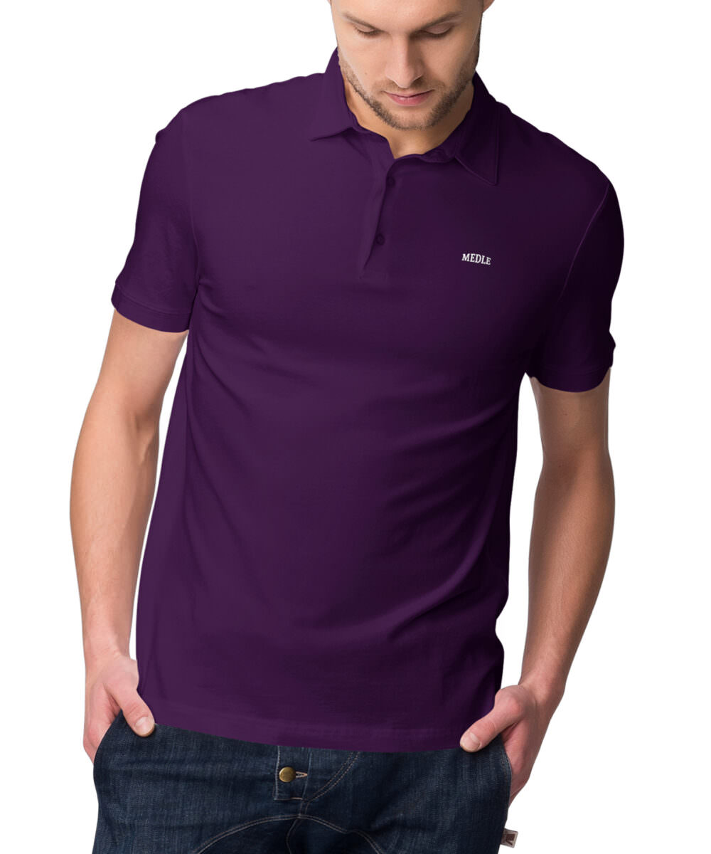 MEDLLE Trendy Vinyl Purple Printed Men's Polo T-Shirt | Regular Fit Cotton Tee