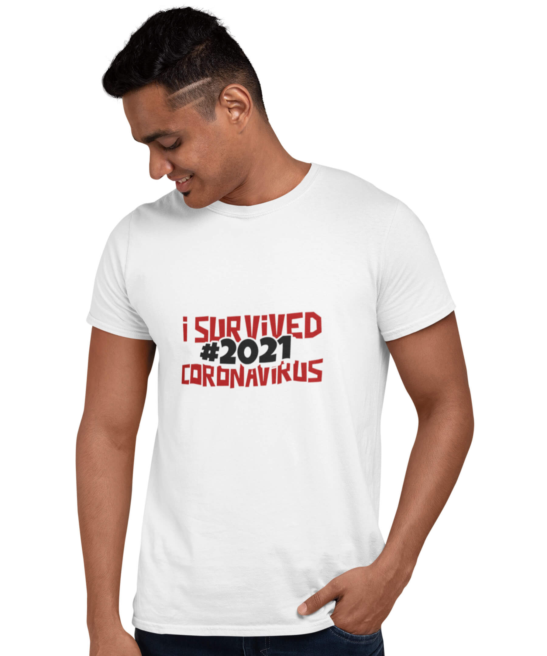 Medle SURVIVED CORONA VIRUS Trendy Unisex Cotton T-shirt Typographic  White Tee