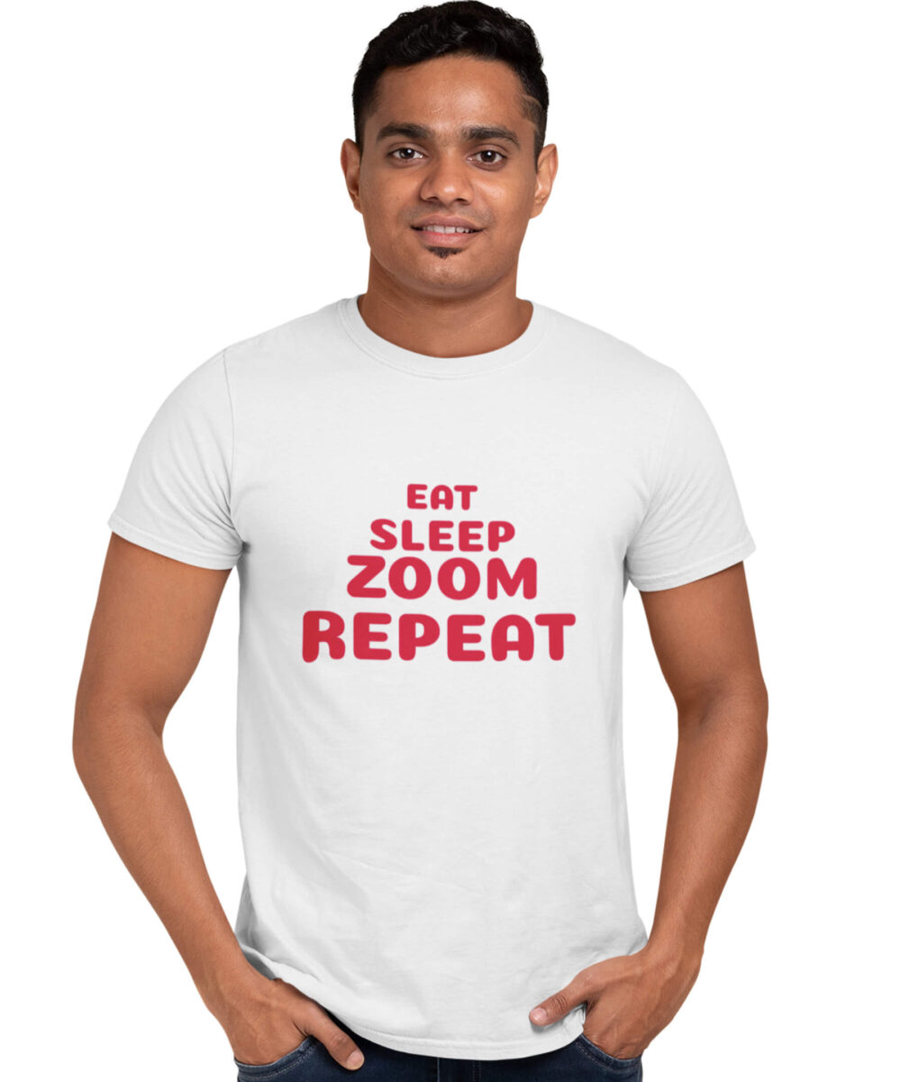 Medlle ZOOM REPEAT Trendy Unisex Cotton T-shirt | Typographic White Tee