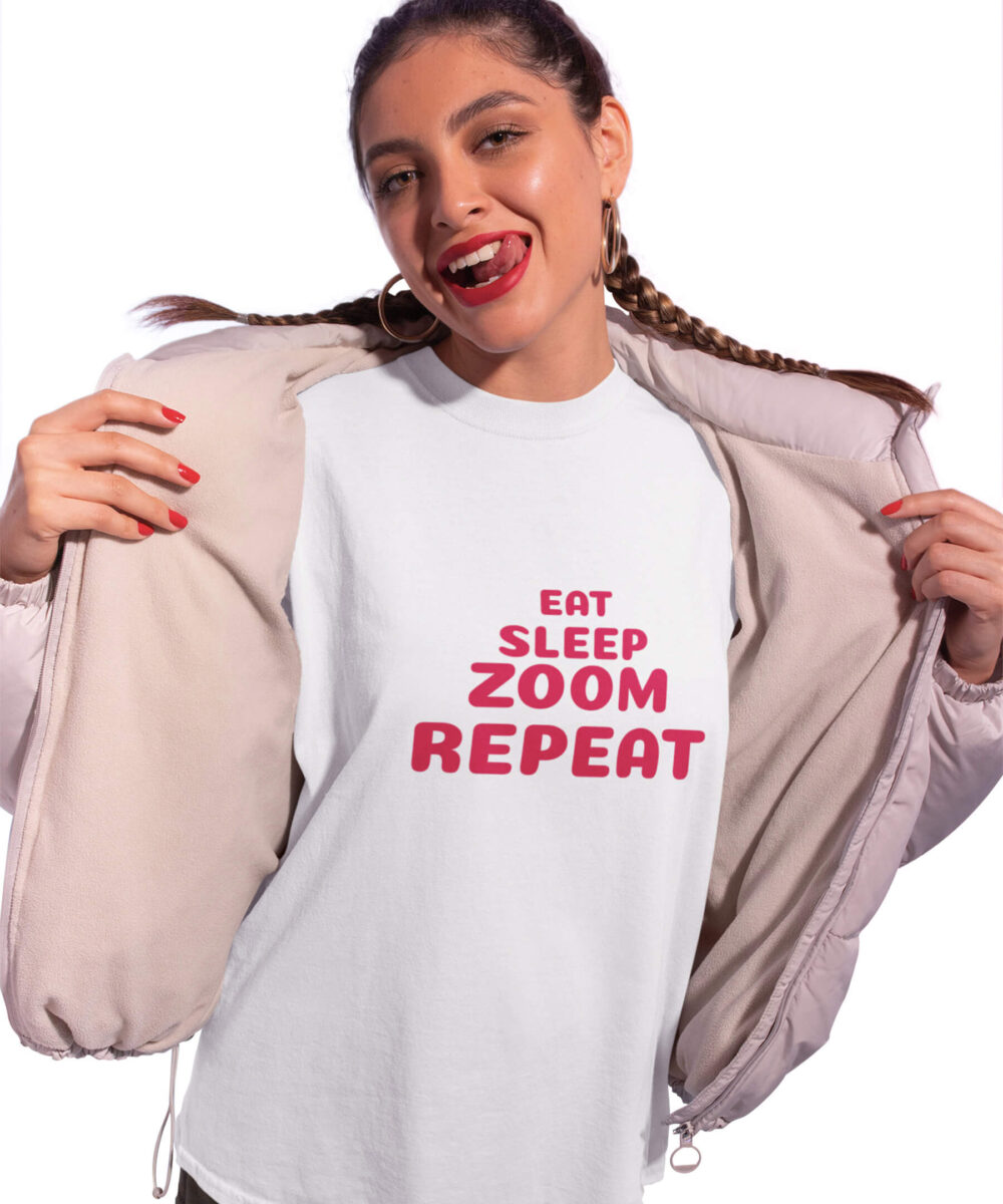 Medlle ZOOM REPEAT Trendy Unisex Cotton T-shirt | Typographic White Tee - Image 2