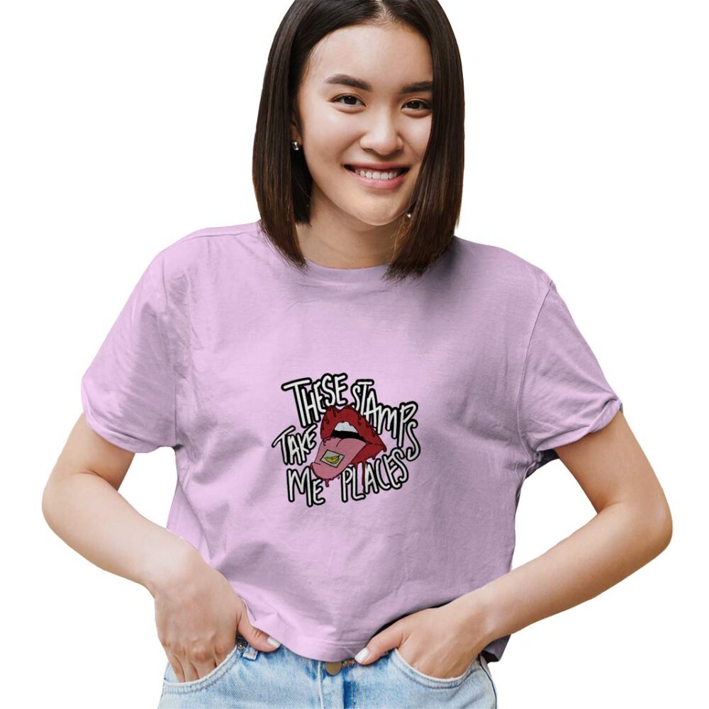 Medle Trendy THE STAMPS TAKES ME PLACES women’s crop top | Chic yet Cool Cotton Crop top - Image 3