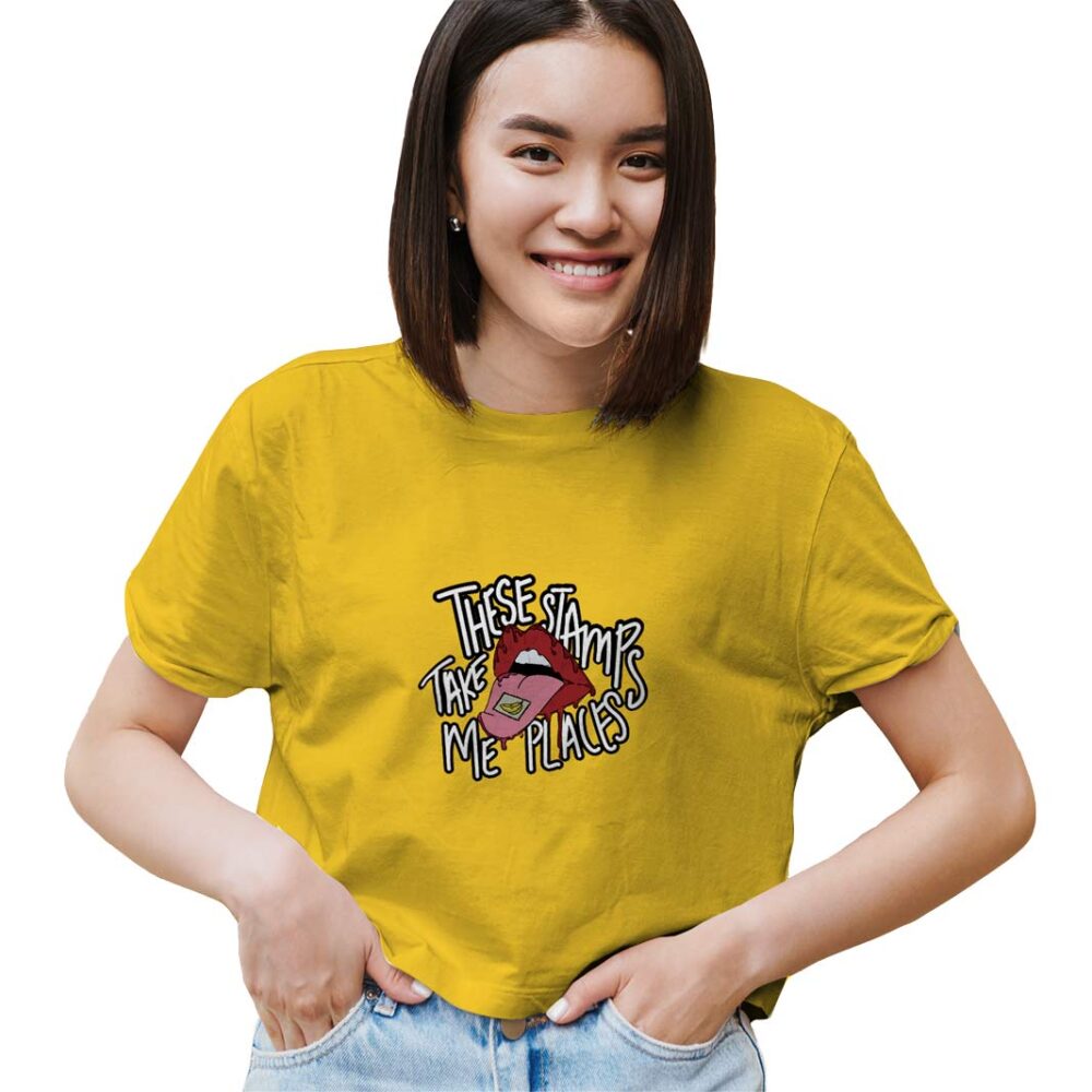 Medle Trendy THE STAMPS TAKES ME PLACES women’s crop top | Chic yet Cool Cotton Crop top
